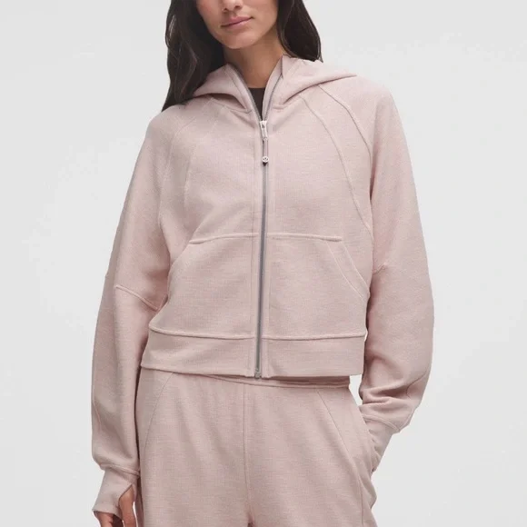 LULULEMON SCUBA OVERSIZED FULL ZIP HOODIE *WAFFLE HEATHERED MINK BERRY M/L NWT - Picture 1 of 12